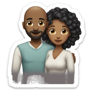 Cuddling Couple short bald black man with beard and woman with long curly black hair sticker