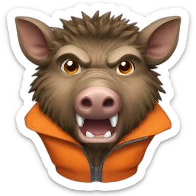 ANGRY wild boar with orange jacket sticker