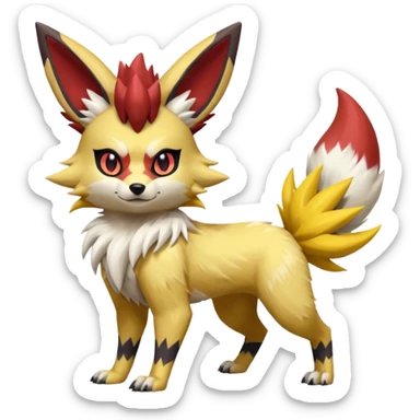Feral Quadrupedal Digitigrade Zorua-Jolteon-Lycanroc-Furret-Renamon-Zeraora-Vernid-fusion-hybrid-creature, full body  sticker