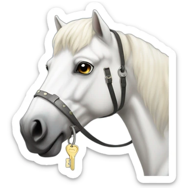 White stallion mustang wearing a key around the neck sticker