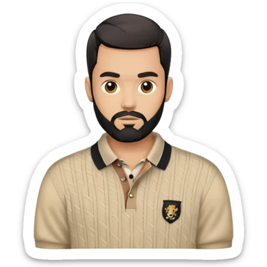 light skin man with black beard with black combover hairstyle  wearing a burberry sweater polo sticker