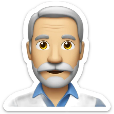 A middle-aged man with a moustache and beard gives a greeting sticker