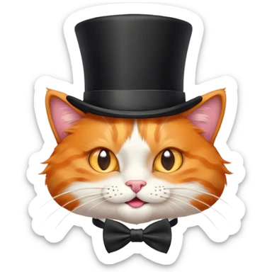orange cat with top hat and bow tie, winking, playful expression sticker