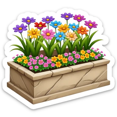 flower bed with fewer flowers in a rectangular stone planter sticker