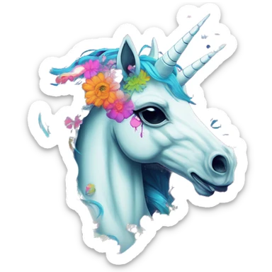 Graffiti Trippy patchwork Zombie Pegasus unicorn psychedelic flowers floral groovy art neon rave raving sticker