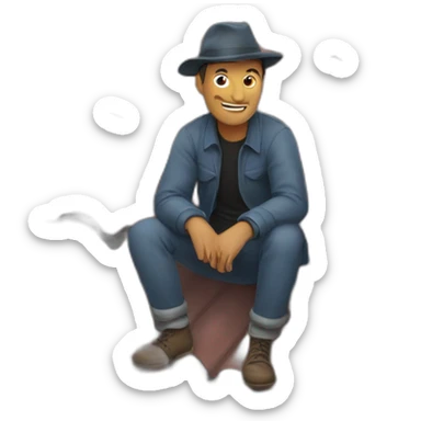 A man on a roof of a gerege sticker