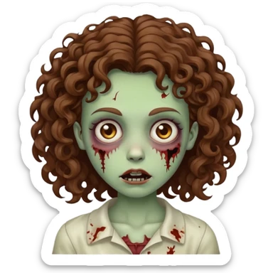 girl zombie with curly brown hair sticker