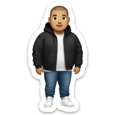 Young Fat latino Guy with buzzcut and light beard and black hoodie and jeans and white sneakers sticker