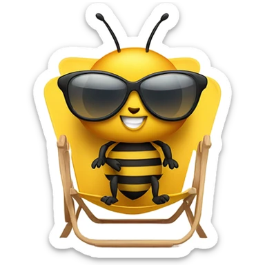 Bee wearing sunglasses while sat on a beach chair sticker