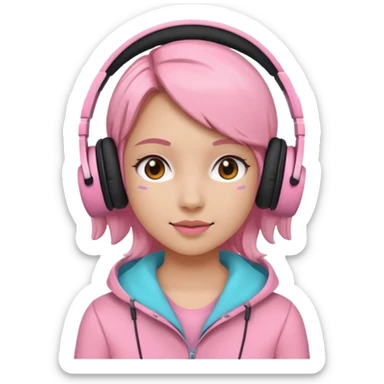 Girl with headphones pink girli sticker
