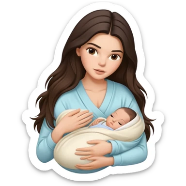 brunette Kendall Jenner with long hair holding newborn baby in swaddling clothes sticker