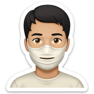 black hair man with white full clay face mask on sticker