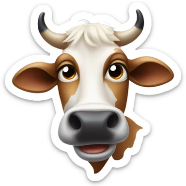 A cow face raising its black eyebrow, like a surprised face sticker