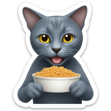 Russian Blue eating cat food sticker