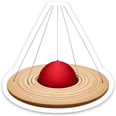 Floating layers of wood grain, red fabric, and sketched lines suspended in motion, gently orbiting a glowing core of creative intent. sticker