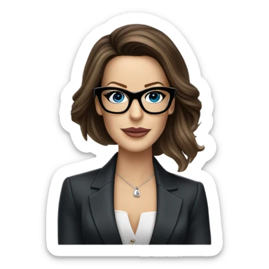 Realistic classy photo Kate Beckinsale blue eyes wearing glasses in a business meeting high fashion  sticker