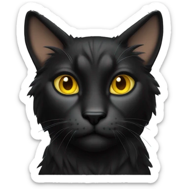Pointed black ear tufts like lynx sleek solid black furred cat full body yellow eyes  sticker