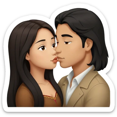 Latino man with long black hair kissing brown hair Filipina sticker