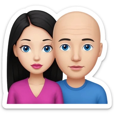 Bald white man blue eyes in love with Filipina woman with long hair and dark brown eyes and pink lips sticker