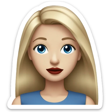 Girl with straight dark blonde hair and blue eyes with red lipstick and eyeliner sticker