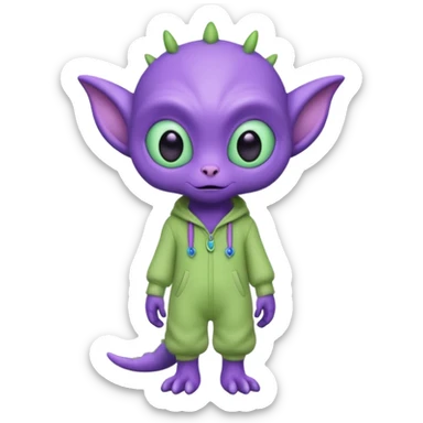 full body cute peacefull alien furry with 2 legs and eye stalks stands upright and looks intelligent ...wears clothing. not green..looks happy and cudly... doesnt have eyes on face, there is a stalk coming from top of head with a single large eye sticker