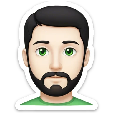 Man with black hair, white skin, light green eyes, short beard, nice nose, slim lips sticker