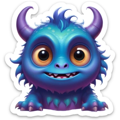 Macroscopic view, create an image of a cartoon monster with extra big shining eyes, by thomas kinkade and paul lehr, pixar cute character design, by Anne Stokes, splashes of neon galaxies, adorably cute, drew struzan inspiration, 2019, by Wojciech Korneli Stattler, beautiful matte painting sticker