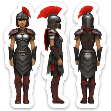 Fantasy spartan warrior female wearing detailed black armor with a red plumed helmet
 sticker