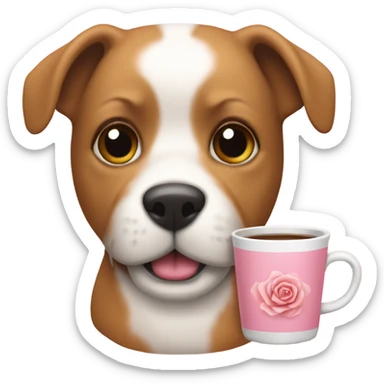 un té rosado con un perrito al lado sticker