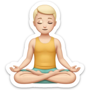 one simplified human character sitting in lotus pose, eyes closed, soft peaceful smile, feeling comfortable alone, calm and mindful mood, flat custom emoji sticker, pastel colors, rounded shapes, minimal details, mental health theme, thick outline, white background, no text sticker