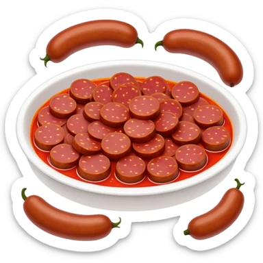 Cinematic Realistic Chorizo Dish Emoji, featuring spicy, robust sausage slices rendered with vivid textures and dynamic, appetizing lighting. sticker