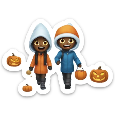 Kids trick-or-treating in the snow sticker