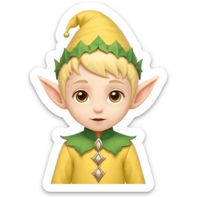 Tiny elf baby with pointy ears and hat, yellow outfit sticker