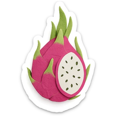 dragon fruit, paper craft style, layered paper effect, crafty look sticker