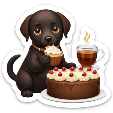 Cup of Tea cake black Labrador  sticker