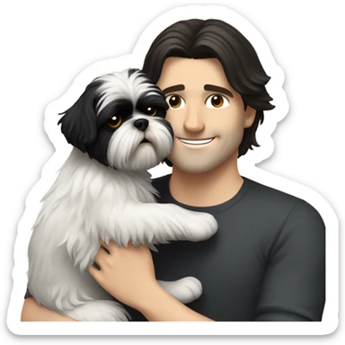 White Man with dark hair hugging black shih tzu  sticker