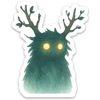 forest spirit with glowing eyes in ghibli style, mystical, ethereal sticker