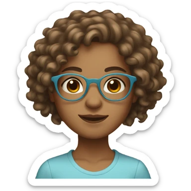 Wearing light blue round glasses Light brown girl with light brown eyes and long curly hair sticker