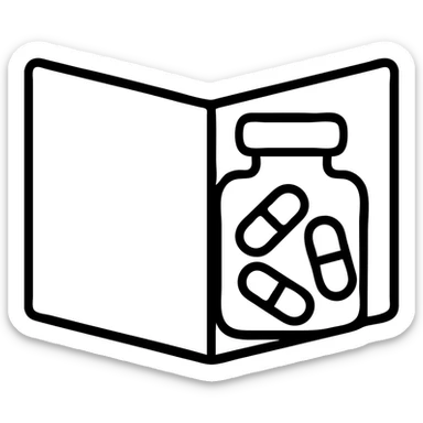 Transform this image into an open cover page design, keeping the minimal black and white outline style. Make the bottle or glass appear as if it is on the cover of a booklet or magazine, with an odd, creative layout. No background. sticker