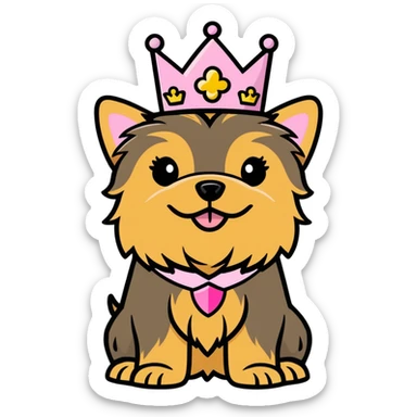 Golden color yorkie with pink princess crown sticker