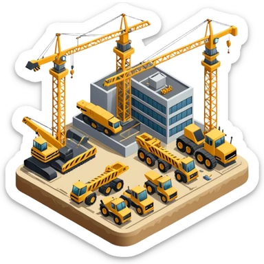 isometric construction site of airport sticker