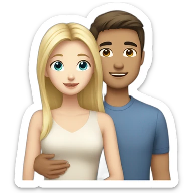 Blonde girl with blue eyes and asian man with brown hair hugging sticker