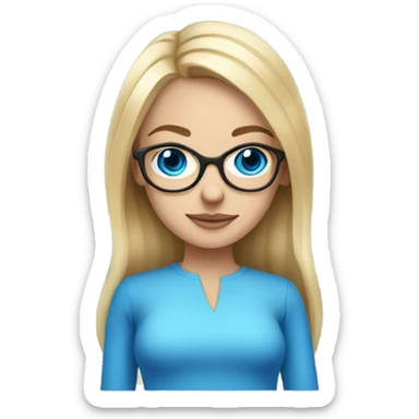 Blonde girl with blue eyes and a middle parting with blue glasses and hourglass body sticker