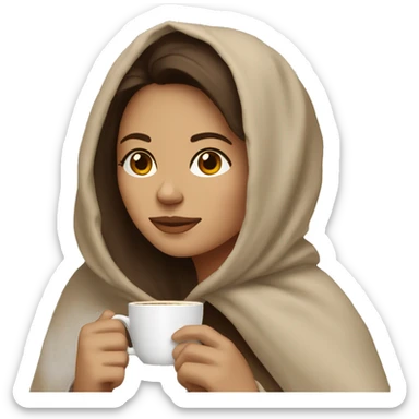 Brunette Drinking coffee wrapped in beige blanket sticker