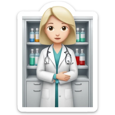 Doctor grabbing a patient gown from medical cabinet  sticker