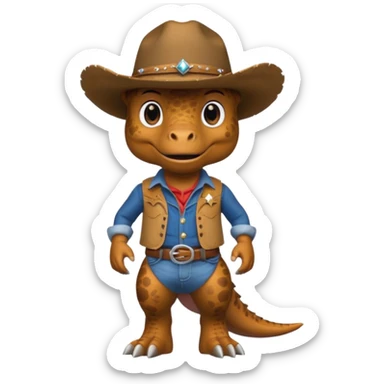trex dinosaor with cowboy helmet with cowbot clothes sticker