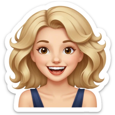 Girl with soft glam makeup and blowout laughing sticker