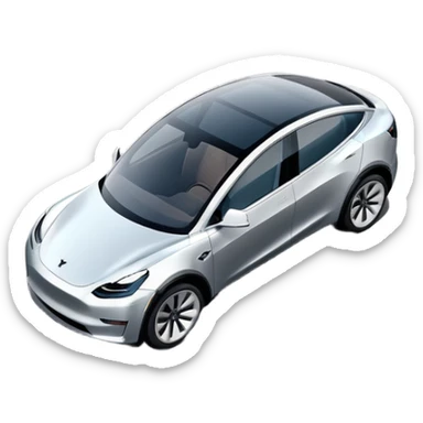 A Tesla Model Y parallel parking in front of a store, from above sticker