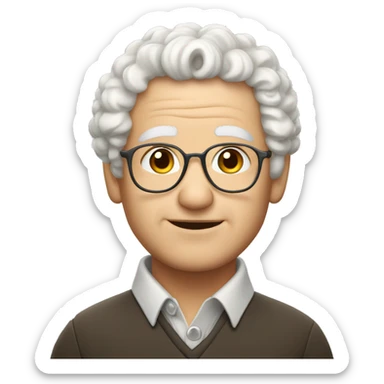 European, white curly hair, man, elderly, earring. sticker