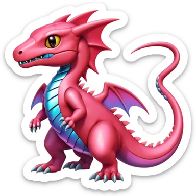 Cute Shiny pink iridescent Guilmon-Salandit-Fakémon-hybrid-creature (full body)  sticker